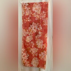 Floral Pink/Peach Large Sheer Scarf Evening Wrap Size 30” x 76”